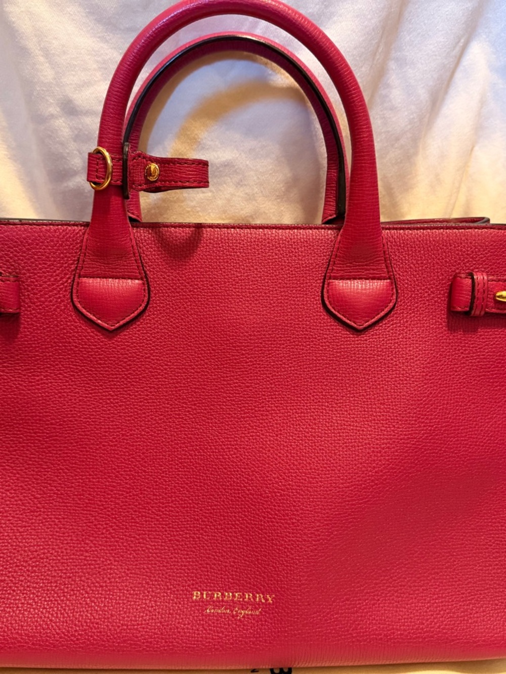 Authentic Burberry Fuchsia Leather Top-Handle Tote
